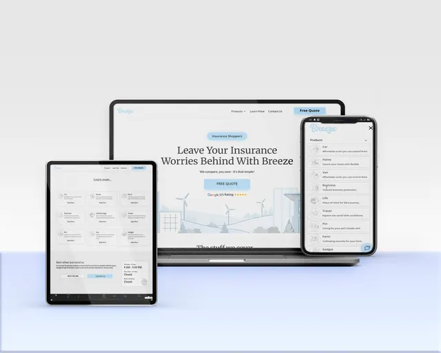 Breeze Insurance Websites project mockup