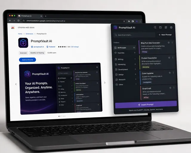 PromptVault AI Chrome Extension project mockup
